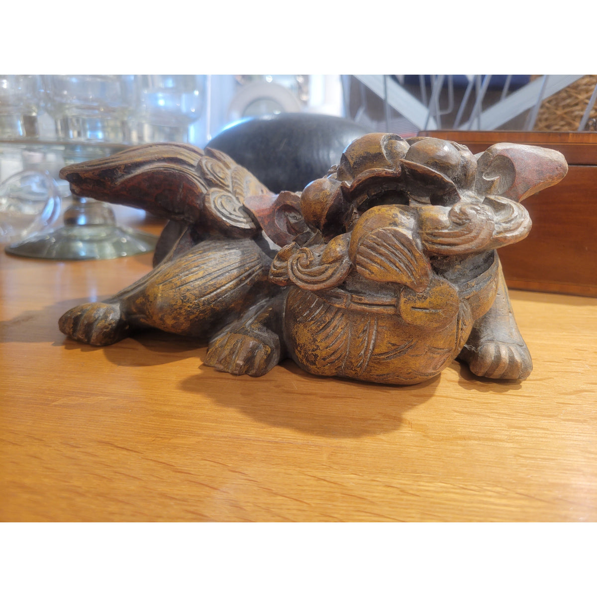 Foo Dog / Chinese Lion Wood Statue