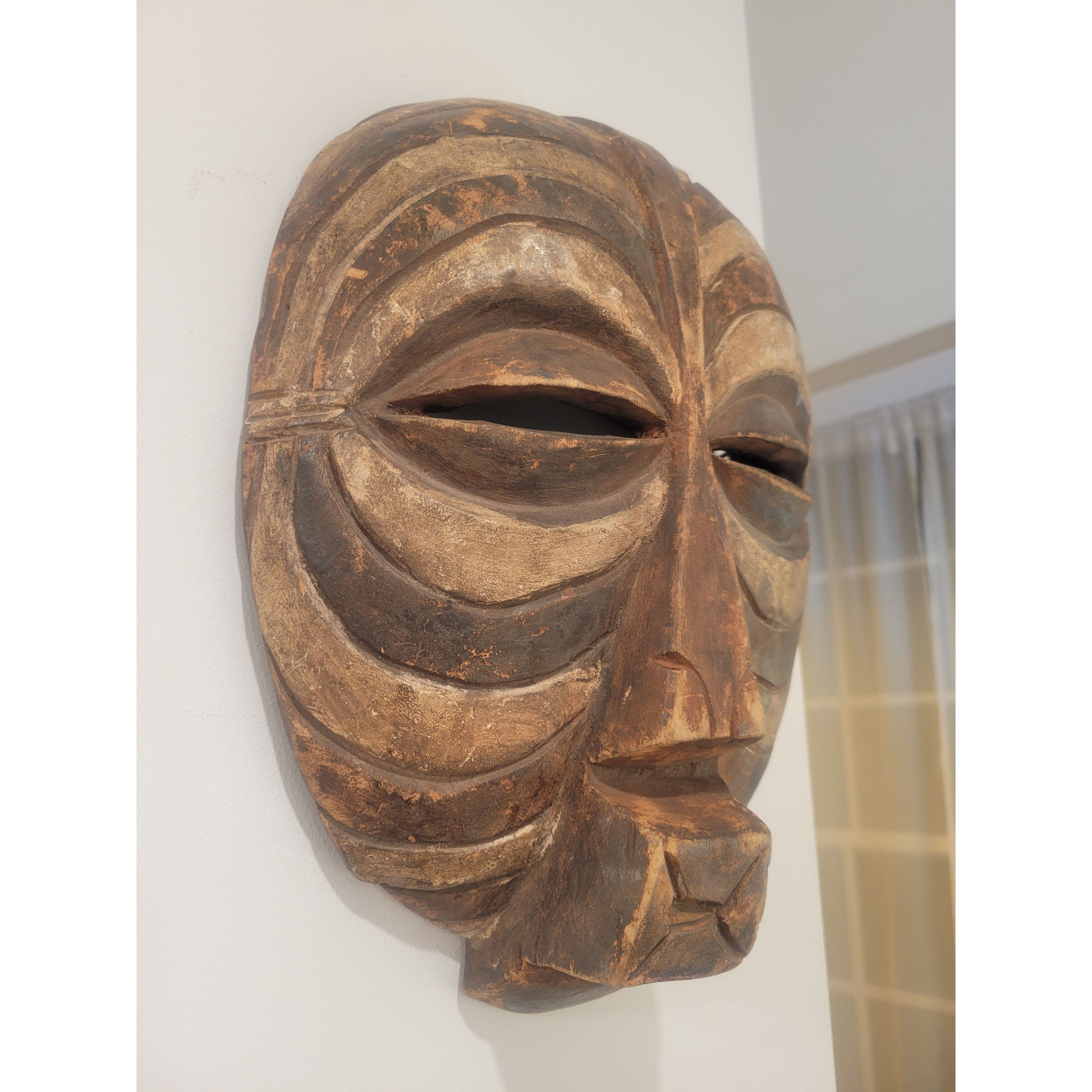 Round Carved Wood Luba Mask
