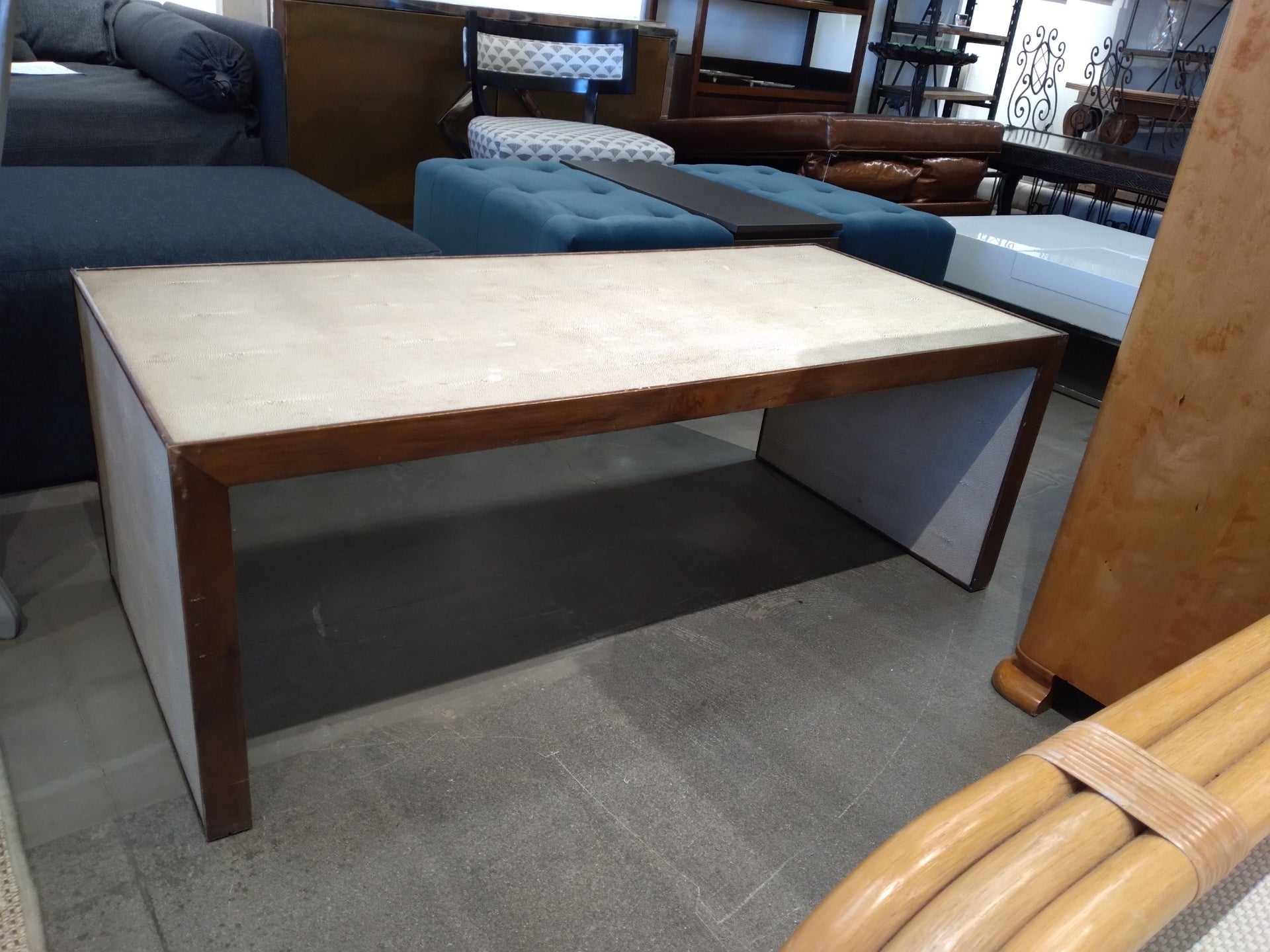 Mid Century Faux Shagreen Coffee Table, AS IS