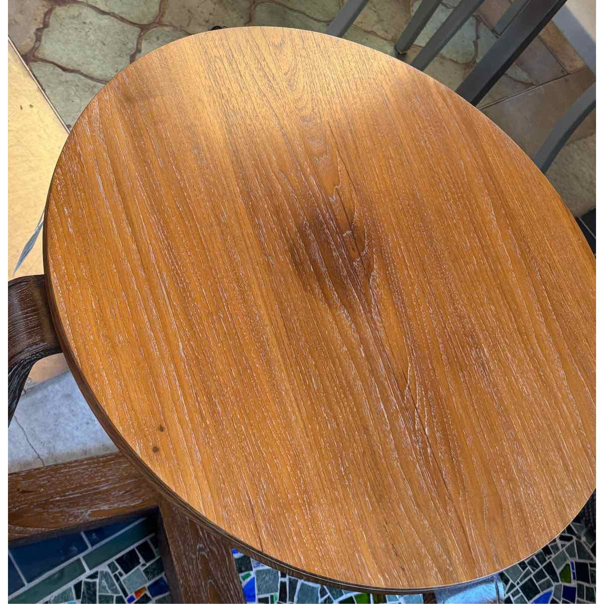 Round Dark Wood X Base Side Table