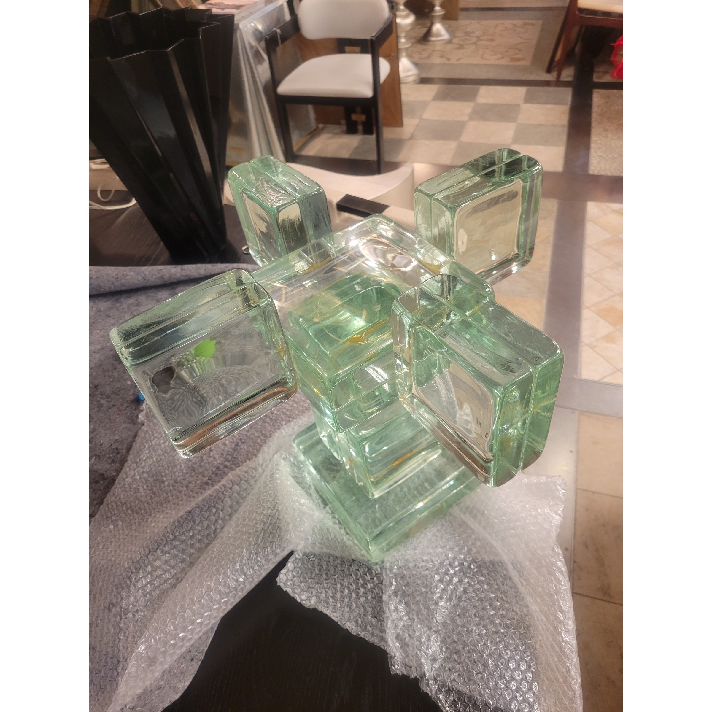 Green Cast Glass Blocks Side Table by Imperial Imagineering Italy