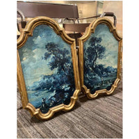 Pair of Antique Gilded Frame Pastoral Scenes 18th C.