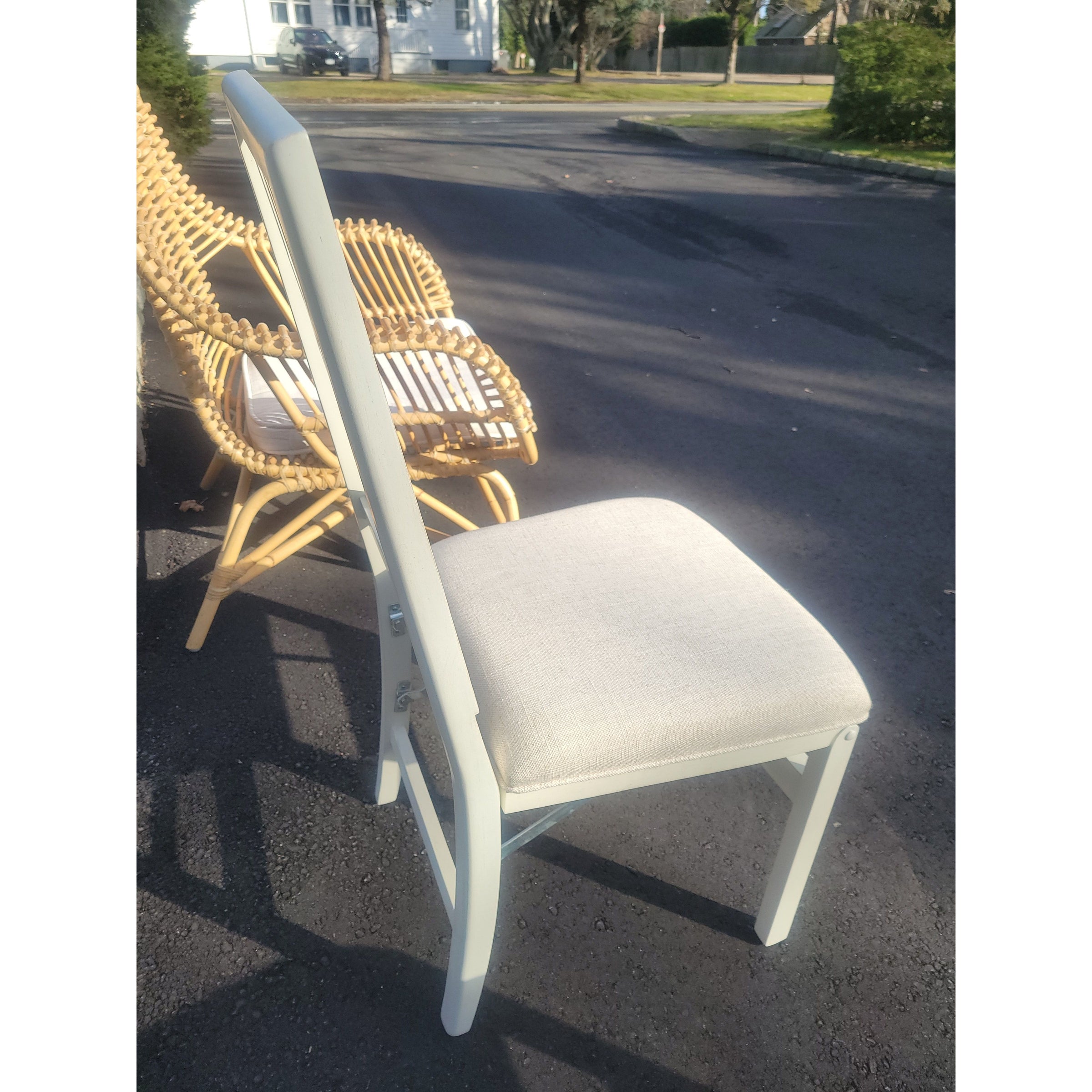 SET of 4 Blonde Wood Lattice Folding Chairs