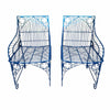 PAIR of Blue Scrolled Pattern Iron Wire Chairs - AS IS