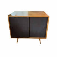 3-ft Mid-Century Maple Cabinet w/ Sliding Grasscloth Doors by Paul McCobb