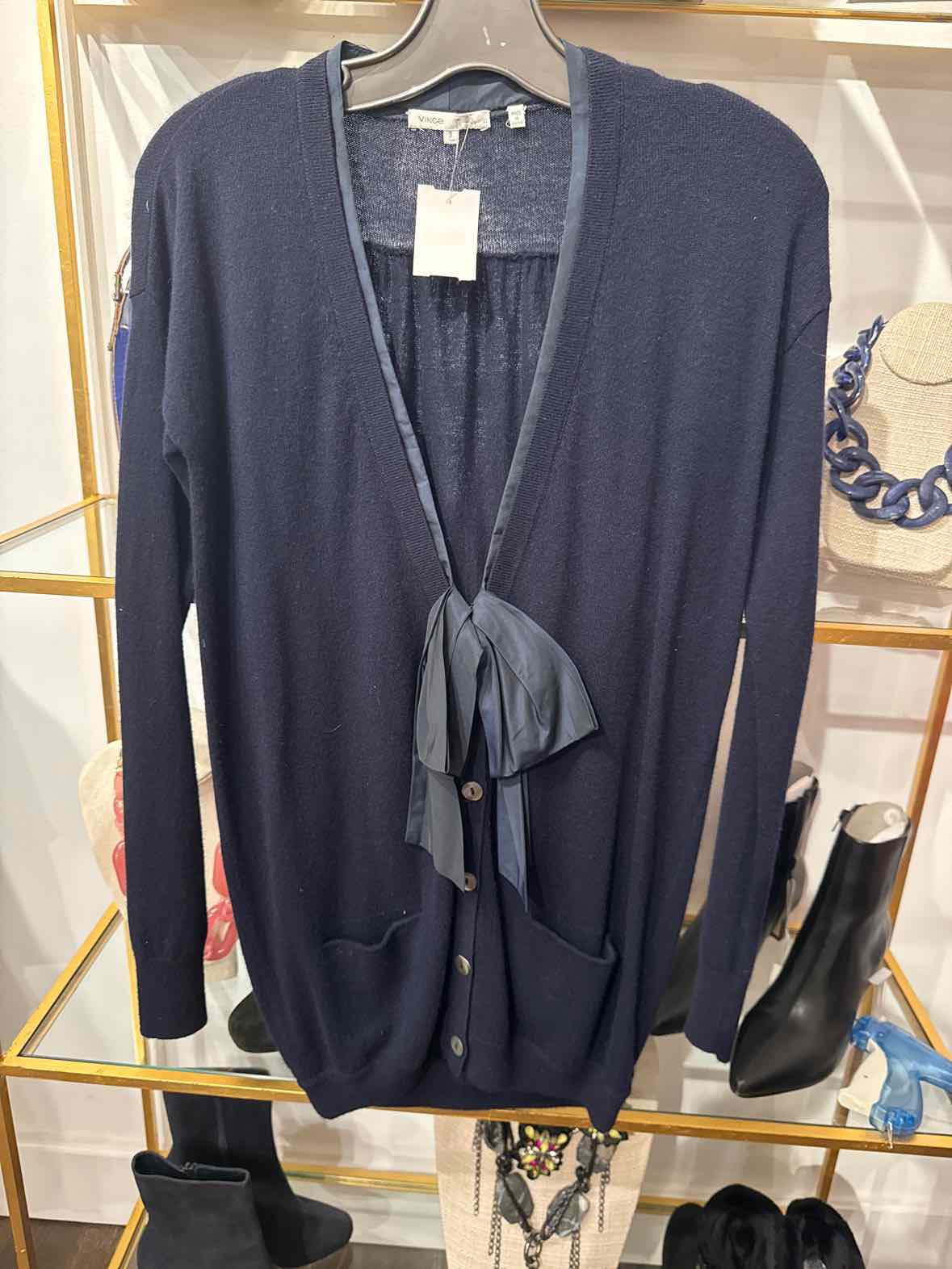 Women's Vince Size S Navy Hooks Sleave Cashmere Sweater
