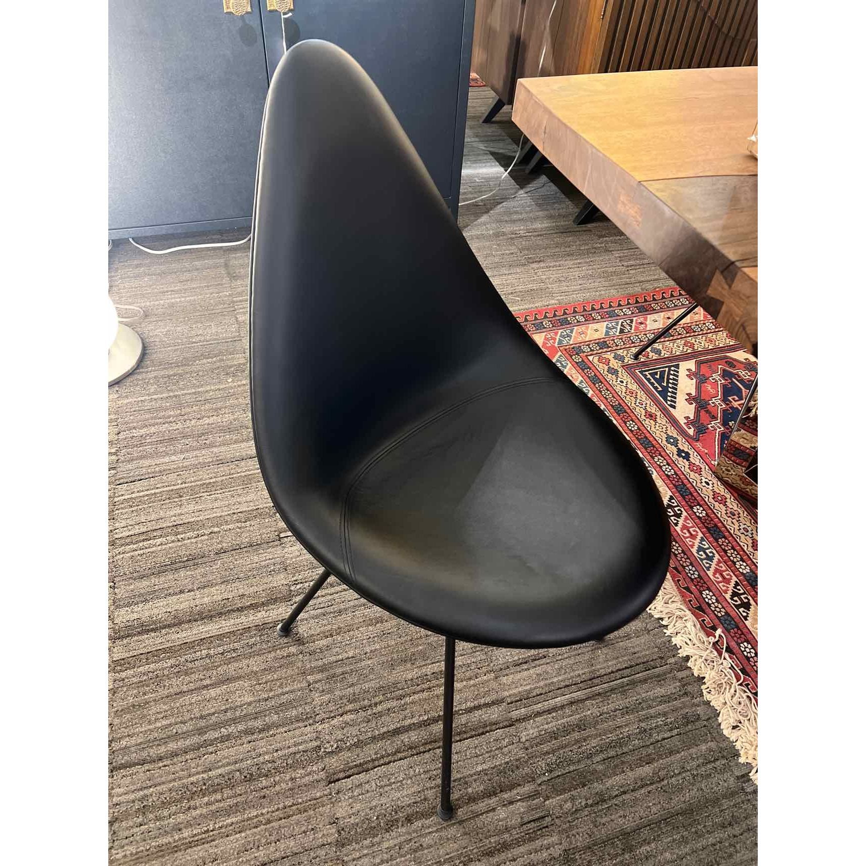 Set of 8 Fritz Hansen Black Leather Chairs
