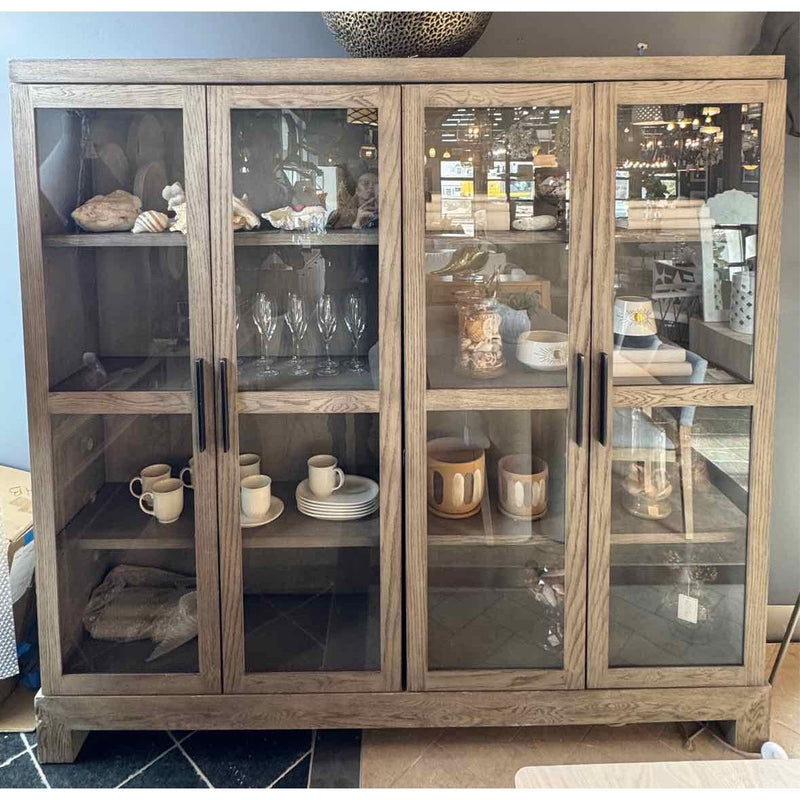 Restoration Hardware Gray Wood and Glass Cabinet