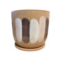 Large Matte Tan Ceramic Pot w/ Drainage Plate