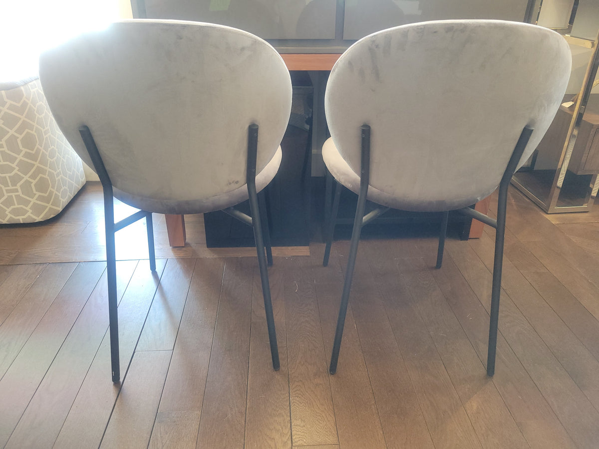 SET of 4 Ines Gray Velvet Side Chairs w/ Black Metal Legs by Calligaris (AS IS)