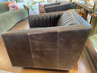 PAIR of Wallace Brown Leather Upholstered Lounge Chairs by Gus (AS IS)