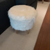 White Faux Shearling Pouf w/ Gold Metal Base