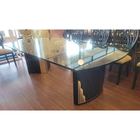 8-ft Glass Top Dining Table on Art Deco Black Lacquer Wedge Legs