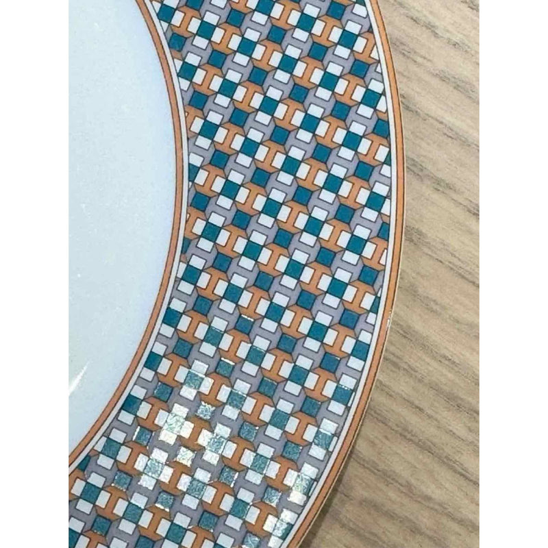 Hermes Tie Set Porcelain Salad / Dessert Plate w/ Green Trim