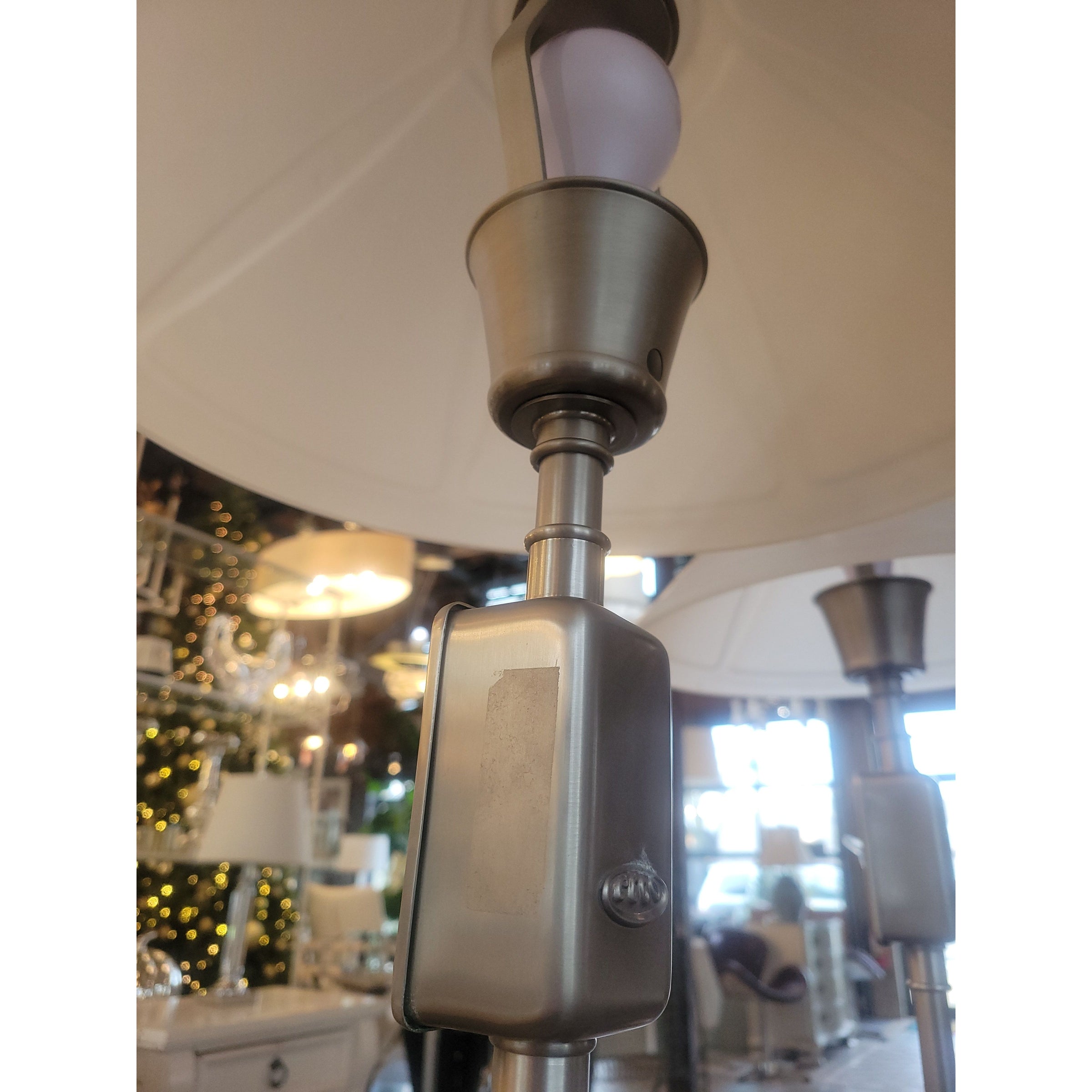 PAIR of Industrial Nickel Table Lamps w/ Glass Shades