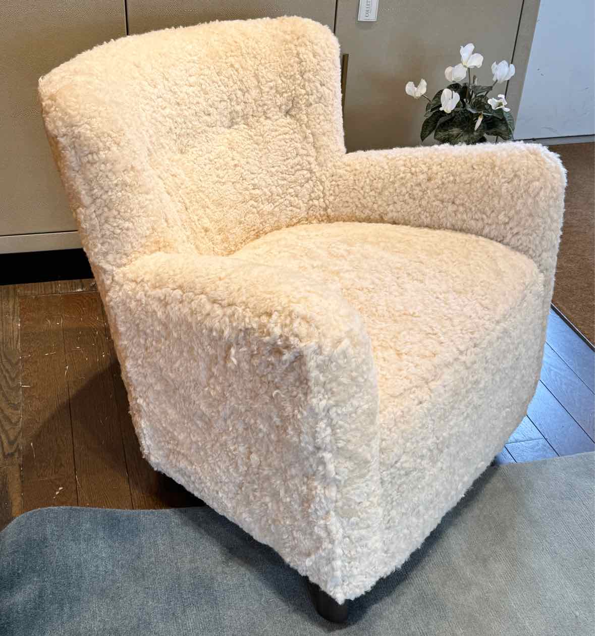 Ivory Shearling Armchair w/ Maple Legs