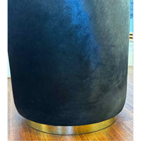 Chubby Ottoman Stool in Black Faux Cowhide w/ Shiny Brass Base