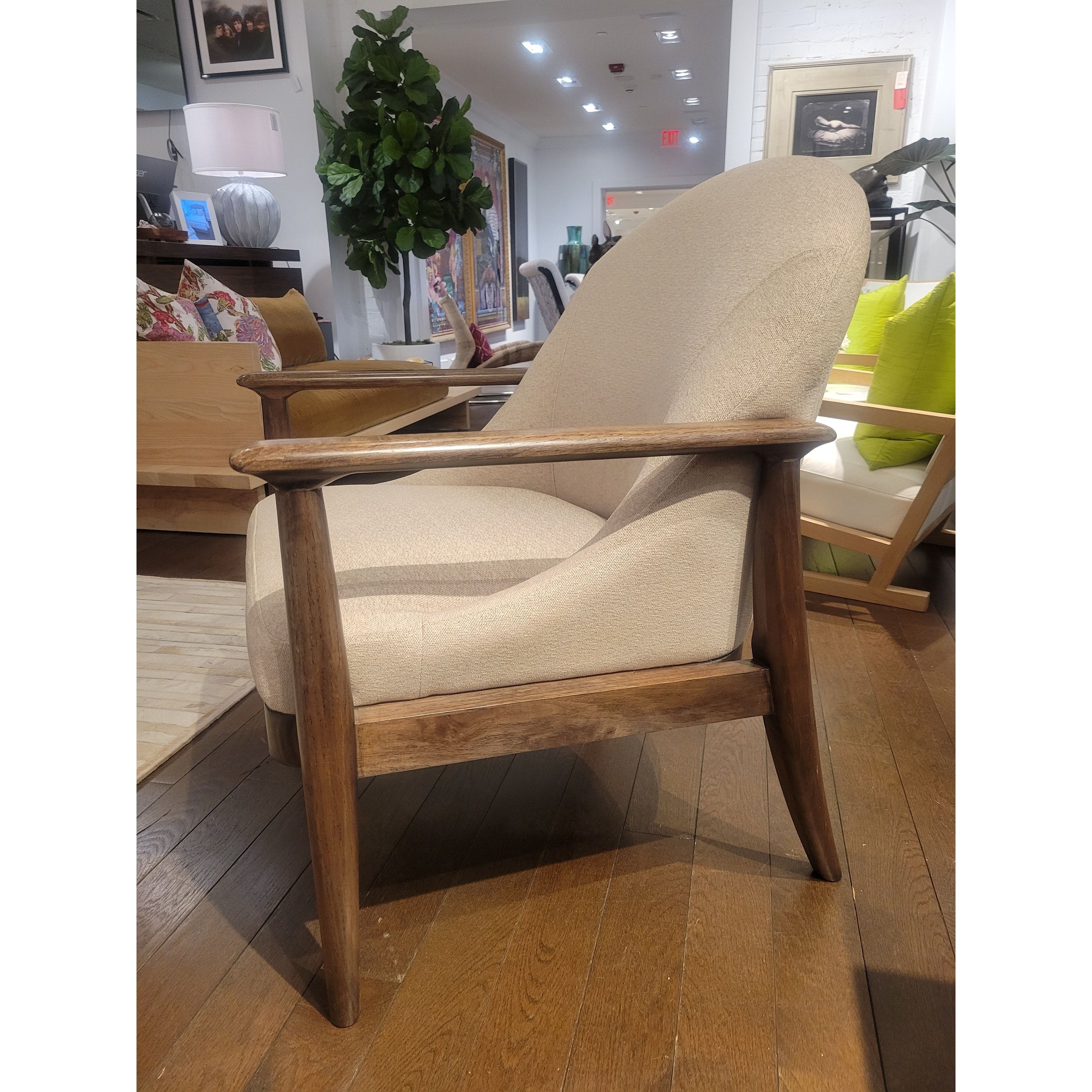 Upholstered Lounge Chair w/ Dark Wood Frame by Maria Yee
