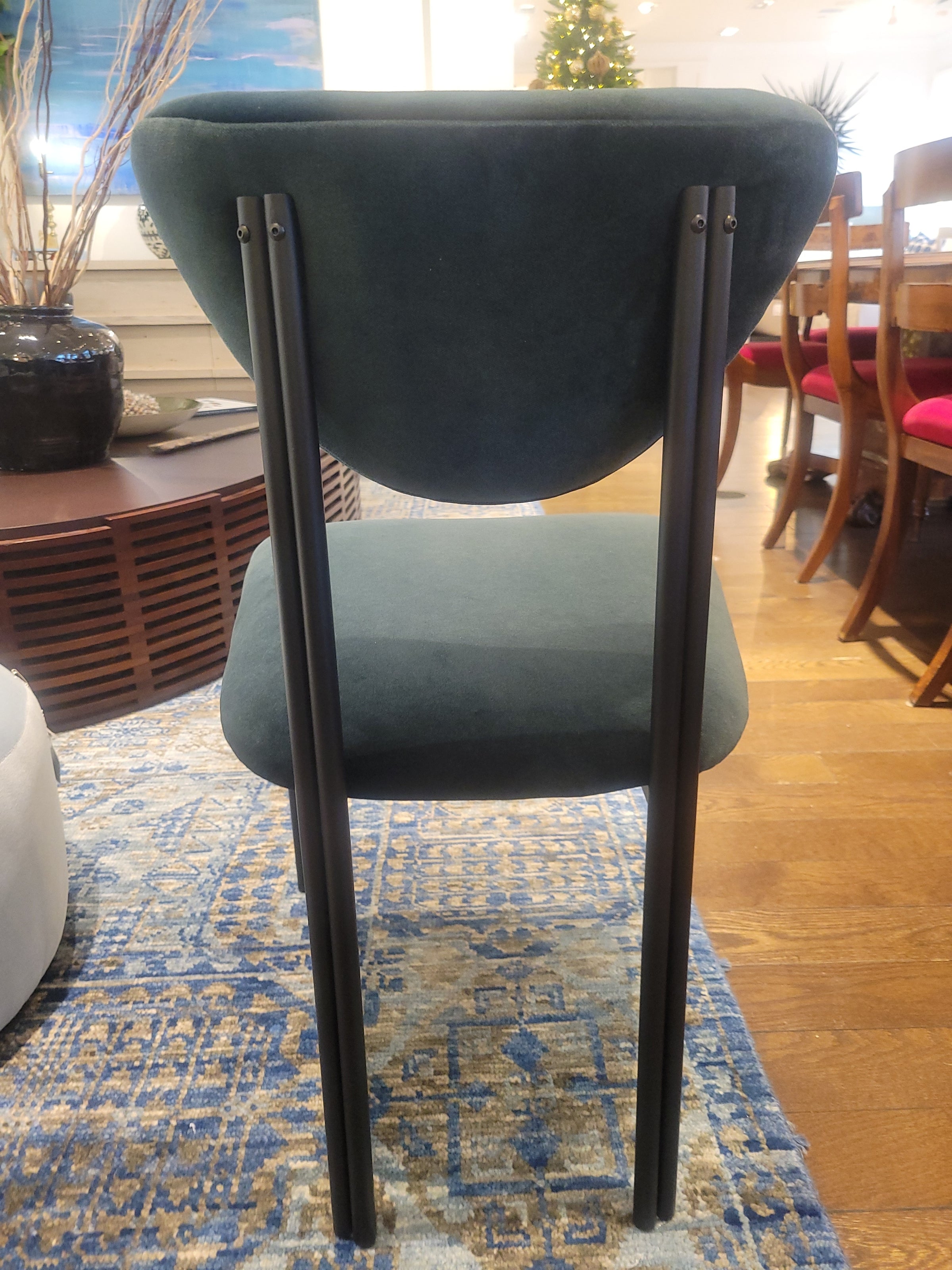 Custom Dark Green Performance Velvet Chairs w/ Black Steel Legs