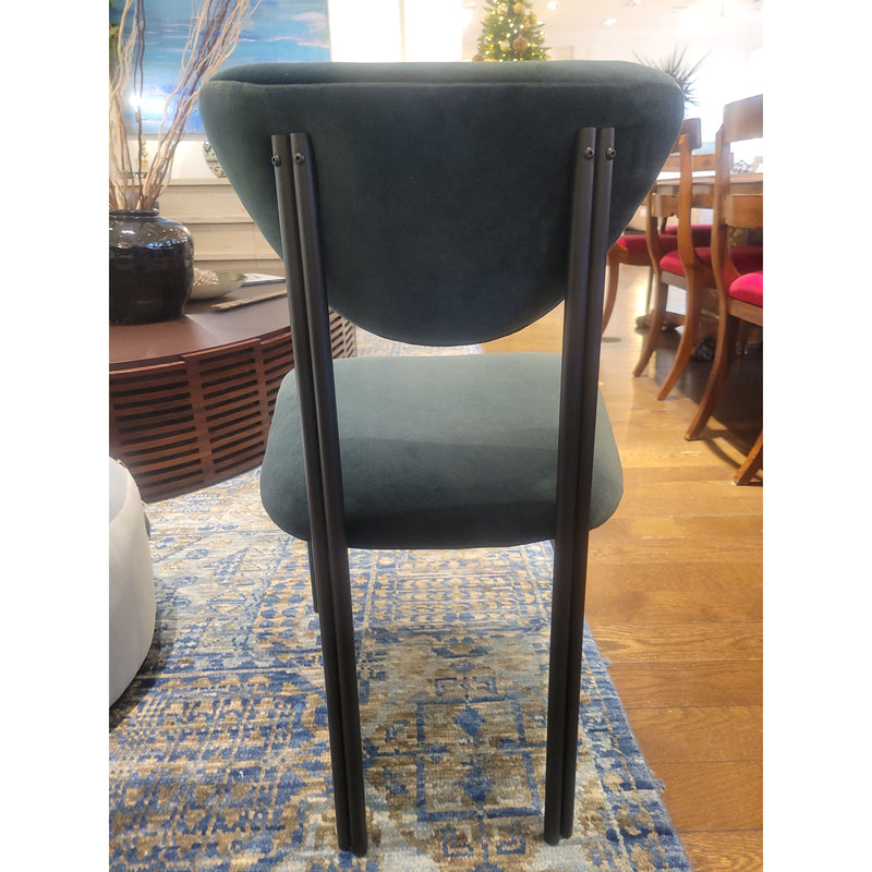 PAIR of Custom Dark Green Performance Velvet Chairs w/ Black Steel Legs