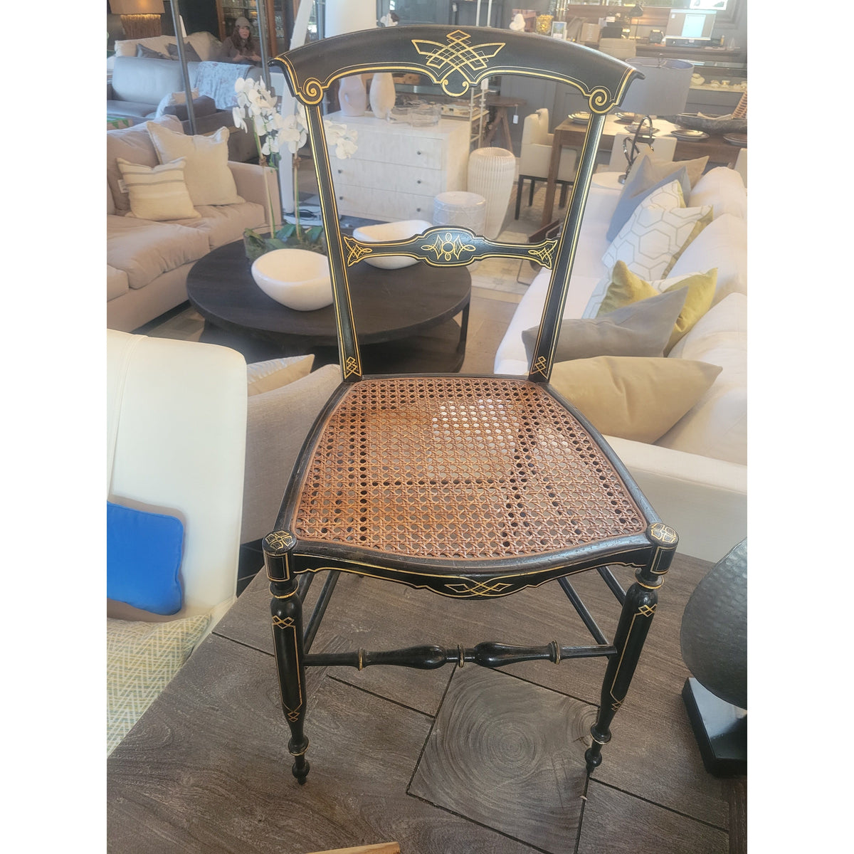 SET of 4 Antique Regency Ebonized Dining Chairs w/ Cane Seats - colletteconsignment.com
