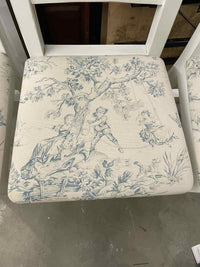 SET of 3 Vintage White Counter Stools w/ Toile Seat Cushions (AS IS)