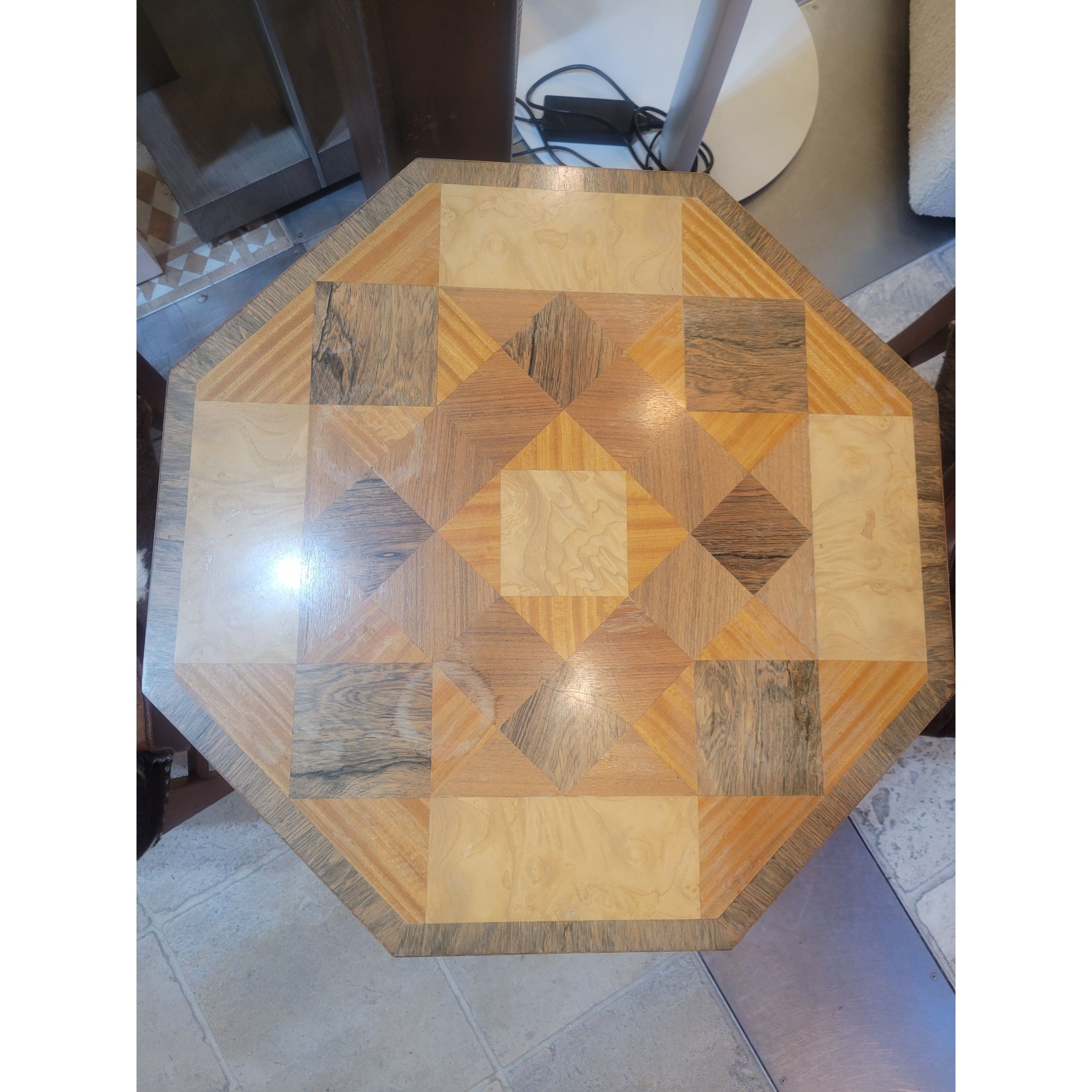 Octagonal Parquetry Side Table by Baker (As Is)