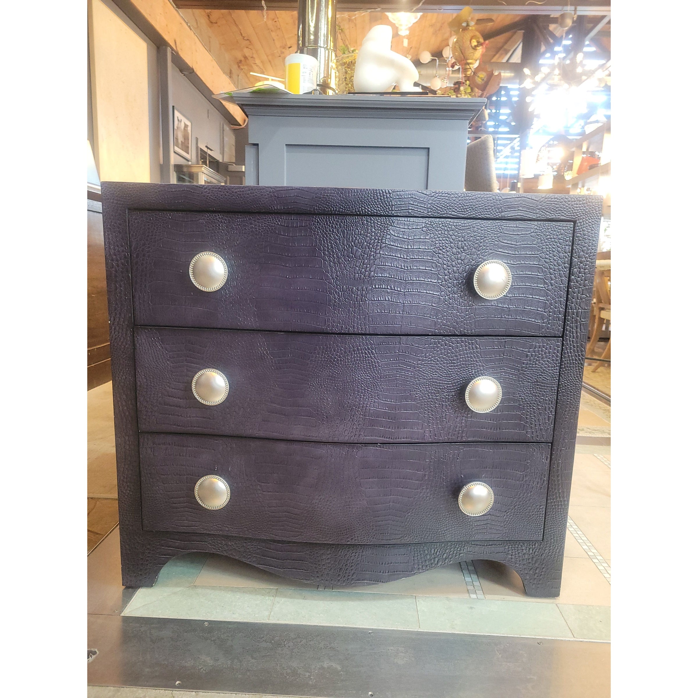 Midnight Navy Faux Croc 3-Drawer Dresser by Hooker