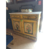 Antique Yellow Painted Wood Cabinet w/ White Carrera Marble Top - AS IS