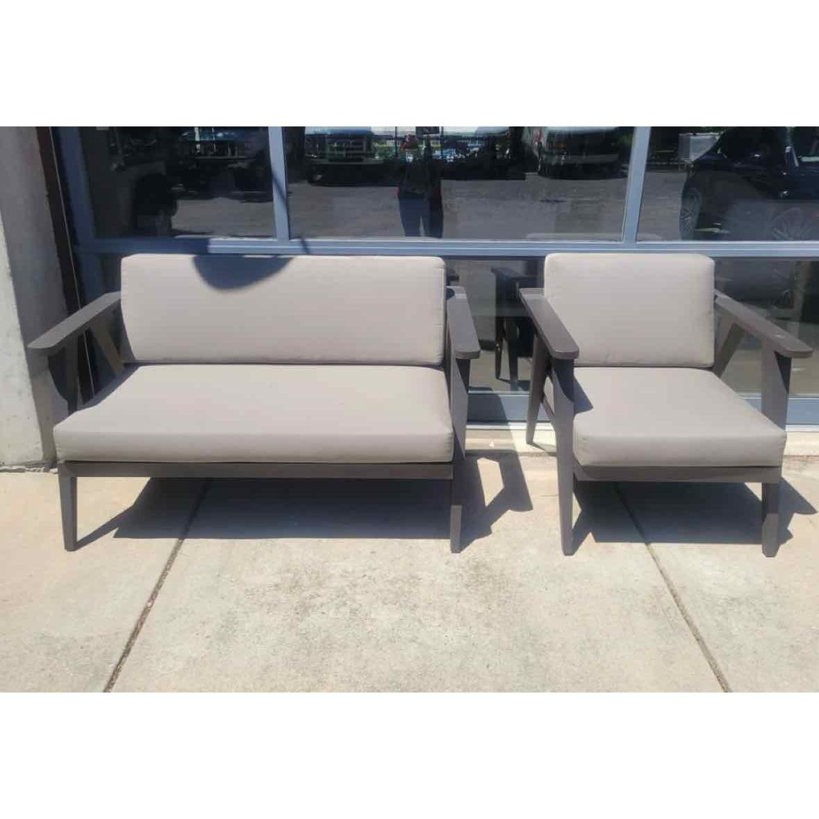SET of Diamond Dust Metal Outdoor Loveseat & Chair by Walters Outdoor