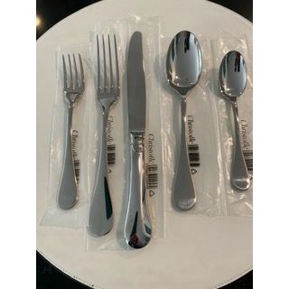 Set of Six 5-Pc Place Settings, Berry Pattern Stainless Flatware by Christofle