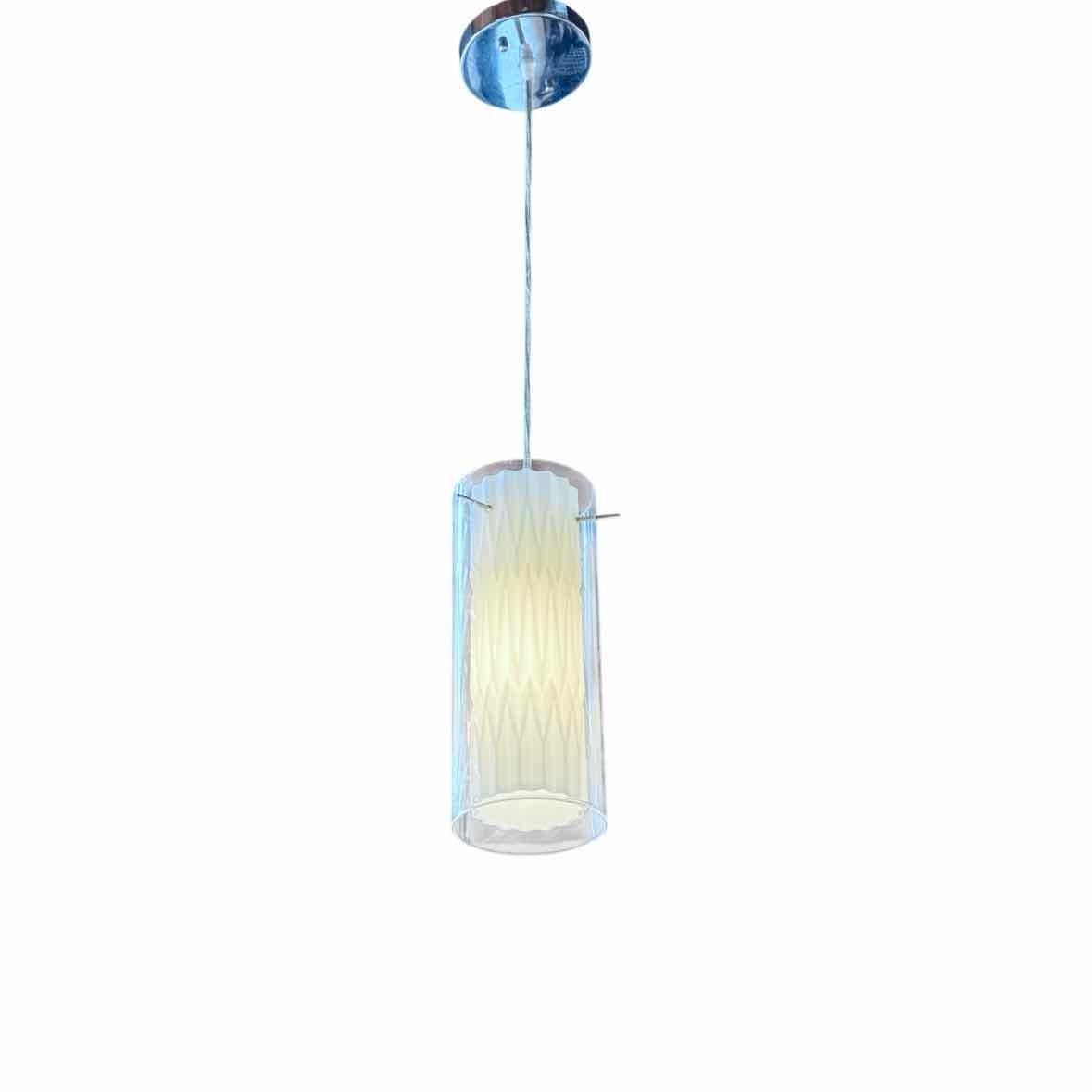 Clear Glass & Milk Glass Cylindrical Pendant