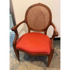 Vintage Bergere Style Armchair w/ Rust Colored Upholstered Seat and Caned Back