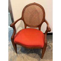 Vintage Bergere Style Armchair w/ Rust Colored Upholstered Seat and Caned Back