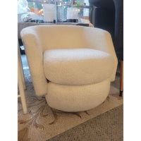 PAIR of White Boucle Swivel Chairs w/ Wood Bases by Mitchell Gold