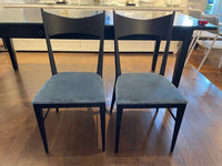 SET of 8 Black Wood Dining Chairs w/ Blue Velvet Seats by Paul McCobb