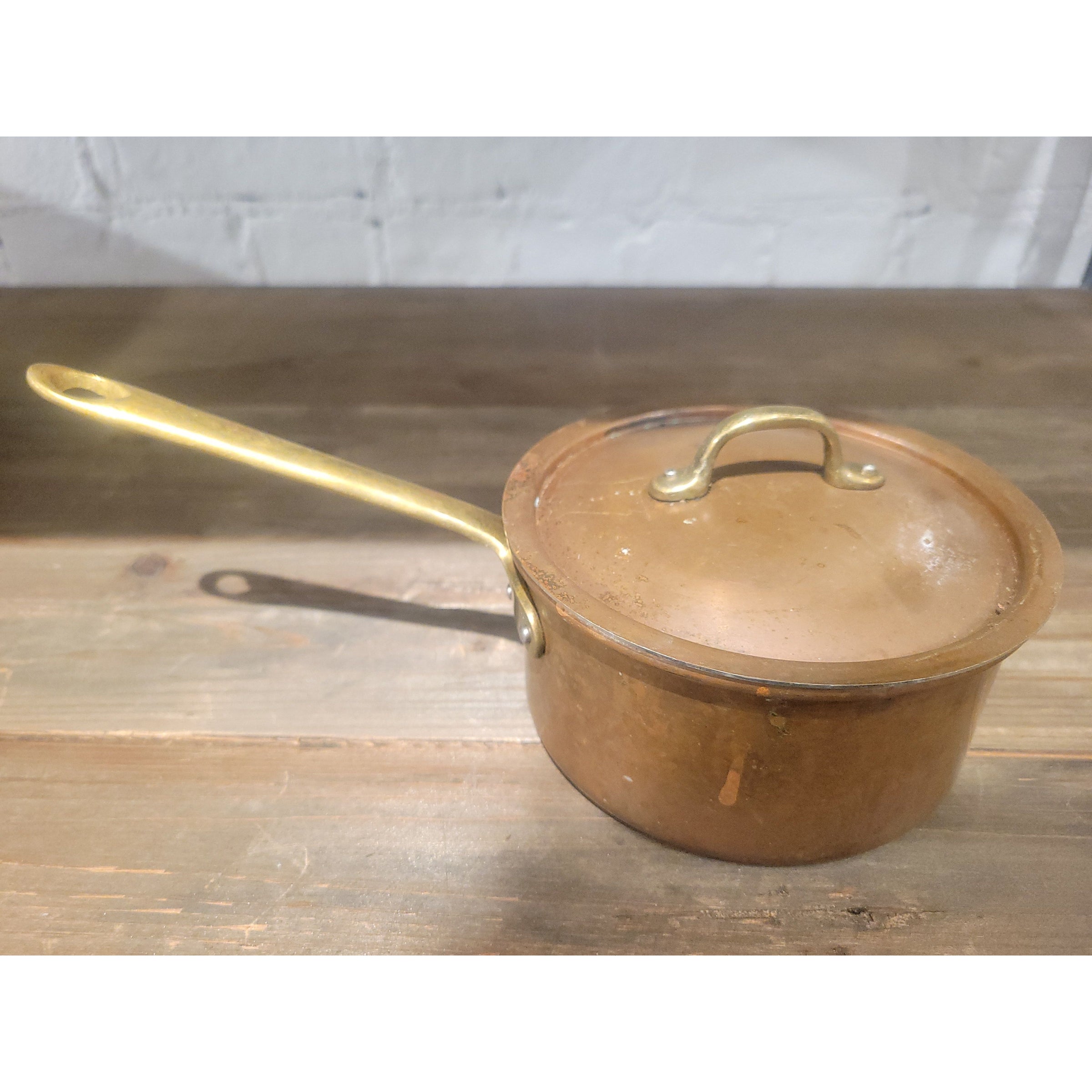 SET of Antique Copper Escargot Strainer, Pot & 8 Snail Pans by Wagner Germany