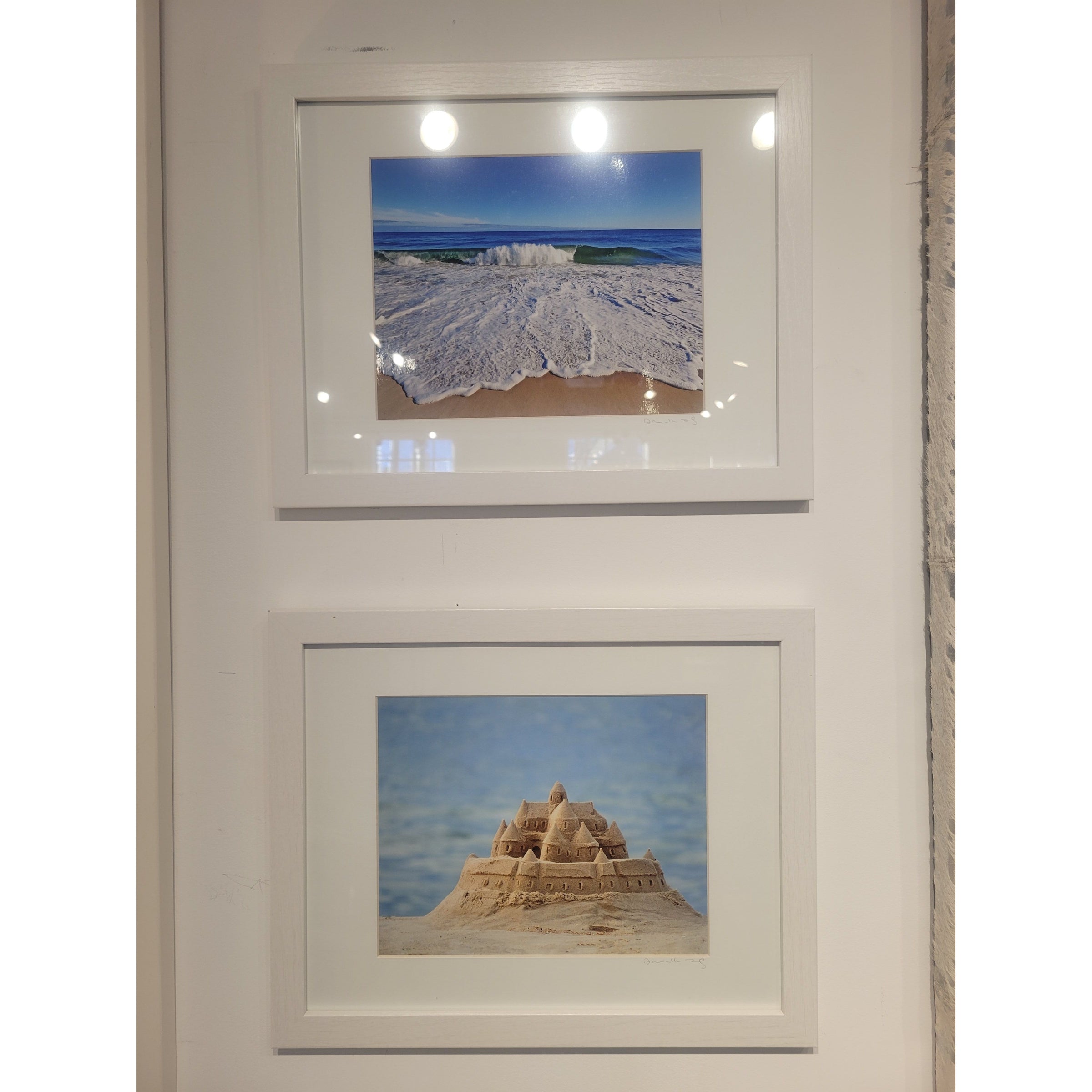 PAIR of Small Beach Sand Photographs in White Frames - colletteconsignment.com