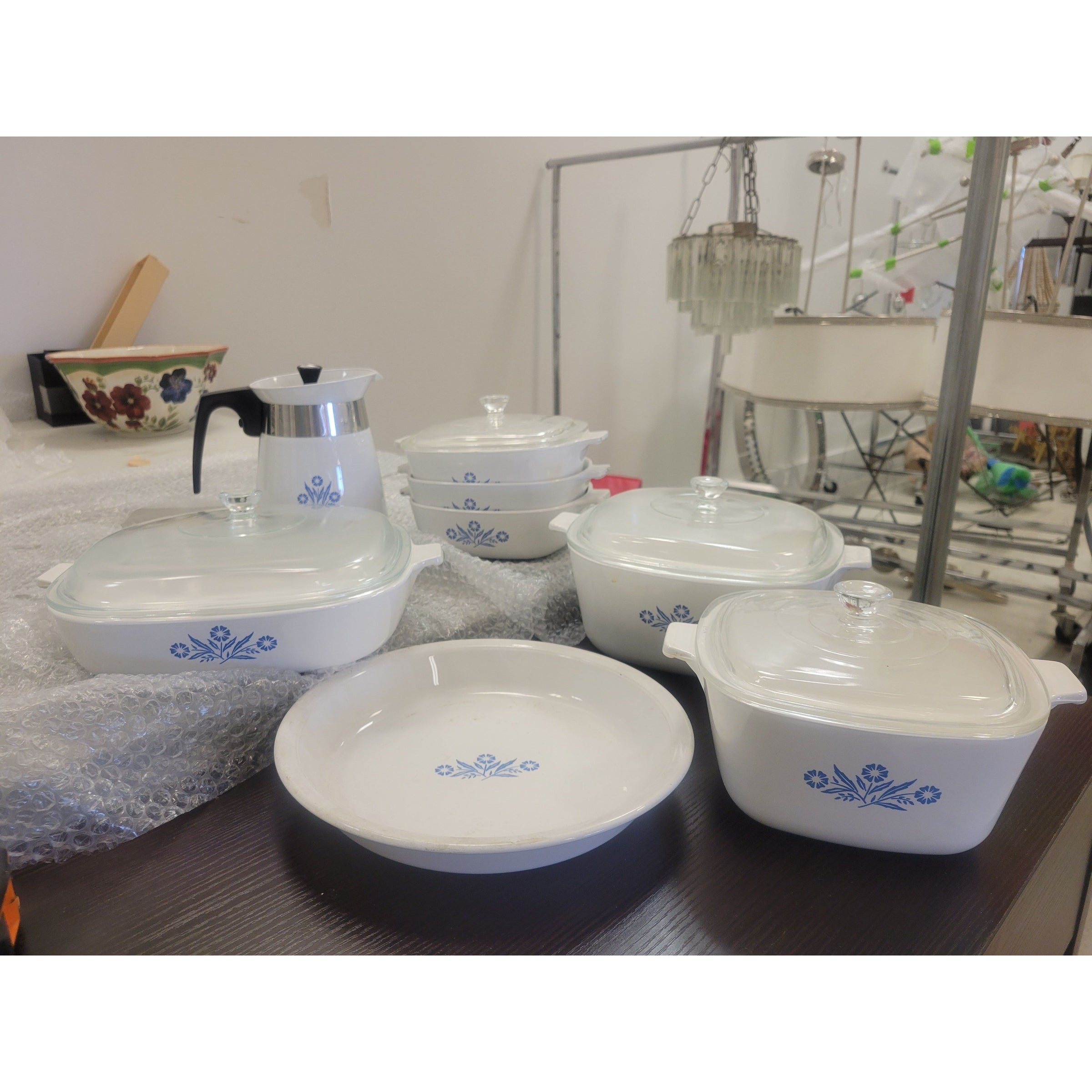 8-Pc Set of Vintage Corningware Cornflower Blue Porcelain Kitchenware