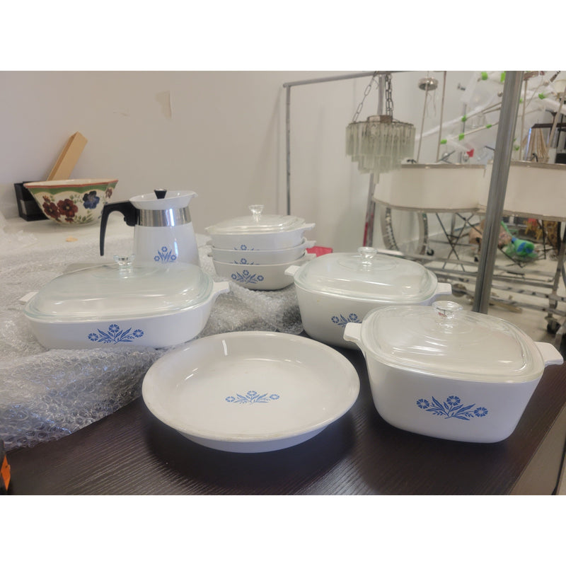 8-Pc Set of Vintage Corningware Cornflower Blue Porcelain Kitchenware