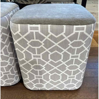 Custom Square Gray Geometric Pattern Ottoman w/ Mohair Seat - colletteconsignment.com