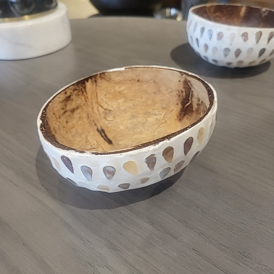 White Mother of Pearl Inlay Coconut Bowl