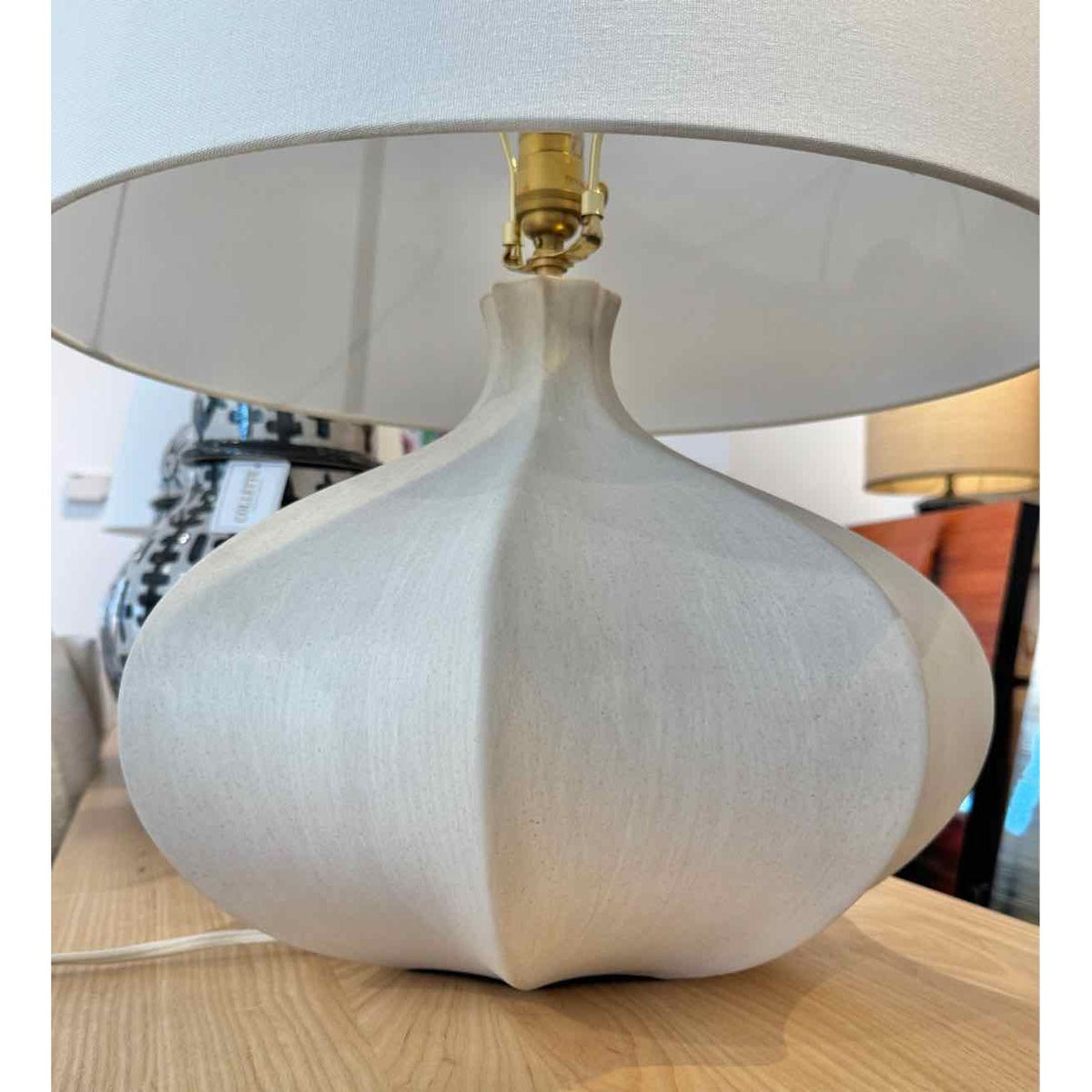 Rana Collection Matte Beige Ceramic Table Lamp by Visual Comfort w/ Shade