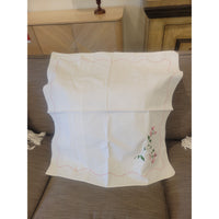 Flower Embroidered Linen Set: King-Sized Sheet & 2 Square Shams (AS IS) - colletteconsignment.com
