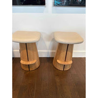 Pair of Counter Stools w/ Tuscan Leather Bisque Seat 17"W x 14"D x 25"H
