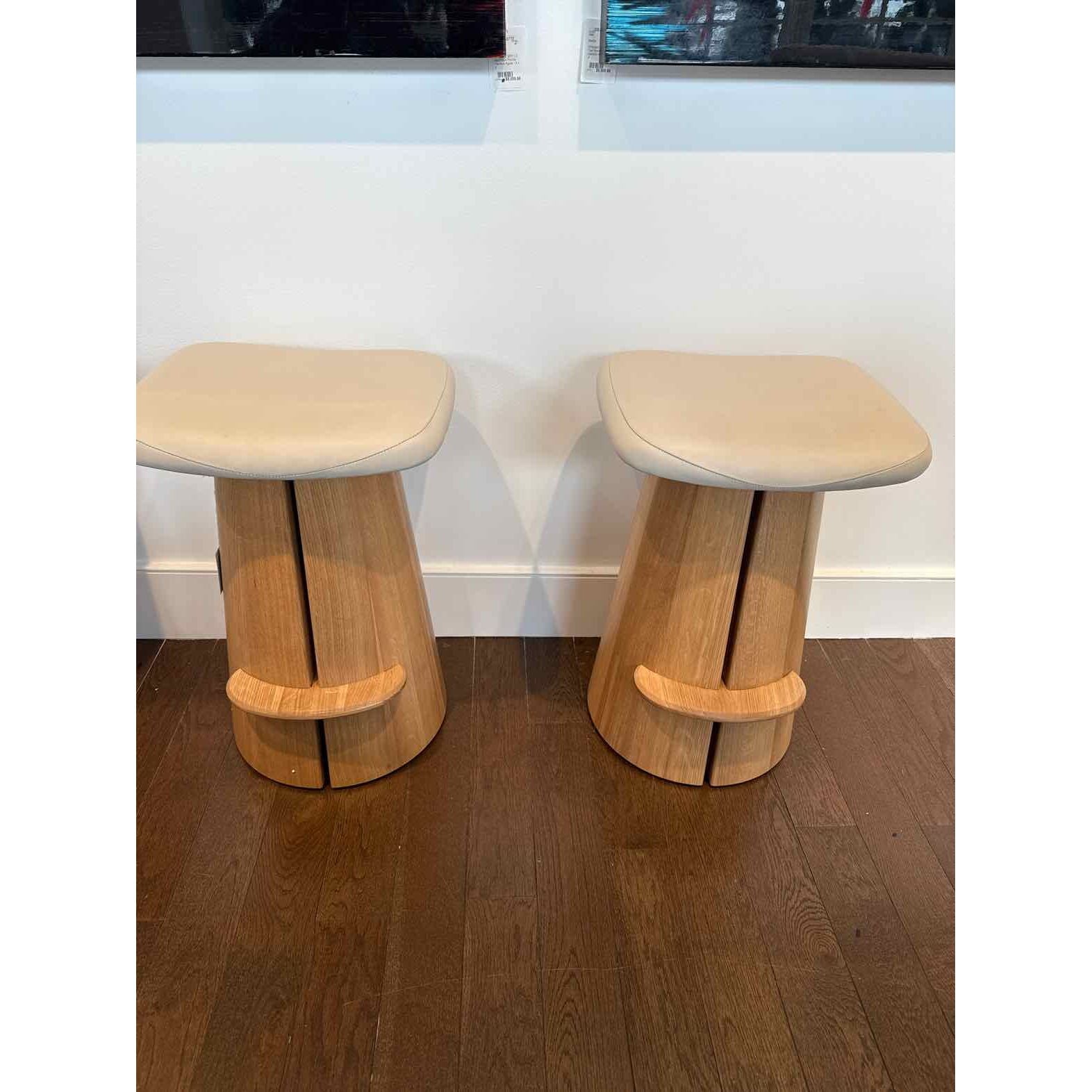 Pair of Counter Stools w/ Tuscan Leather Bisque Seat 17"W x 14"D x 25"H