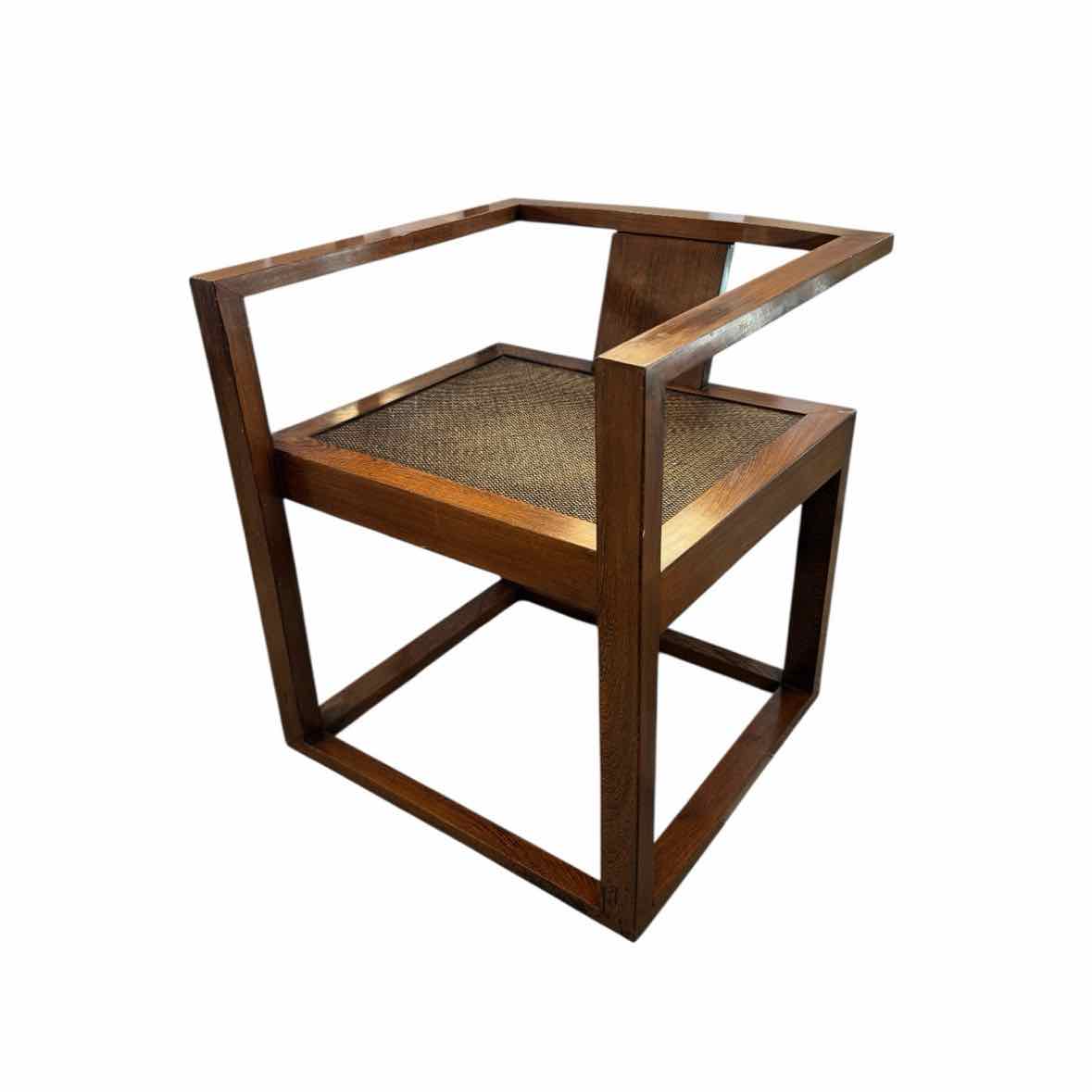 Square Wood Arm Chair w/ Faux Woven Seat by Upstairs