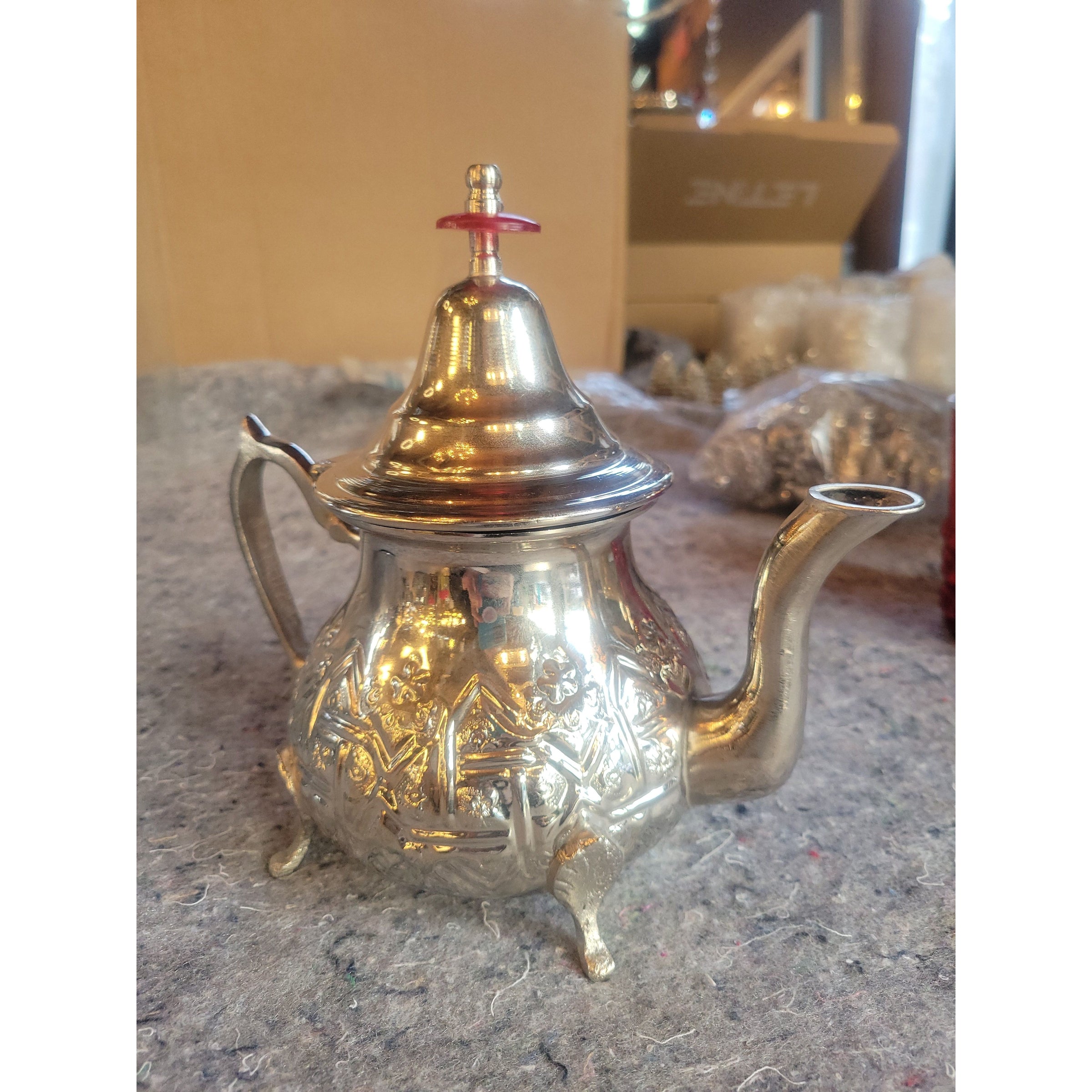 Moroccan Engraved Silver Plate Teapot w/ Legs