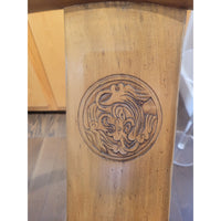 PAIR of Vintage Ming Style Wood Horseshoe Back Arm Chairs w/ Dragon Medallions