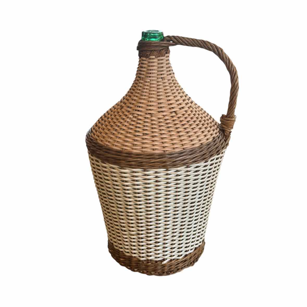 Woven Wicker Wrapped Green Glass Jug Demijohn
